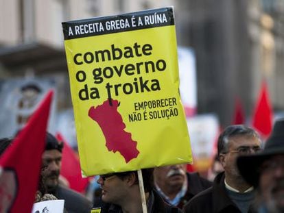 A scene from the march in Lisbon on February 10 against the &ldquo;troika government.&rdquo;