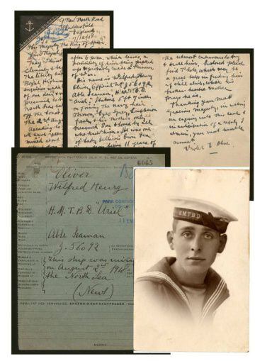 The file of Wilfred Henry Oliver, a sailor on the British destroyer ‘Ariel.’ AFter he went missing on August 2, 1918, his mother sent this photo together with a letter to King Alfonso XIII. 
