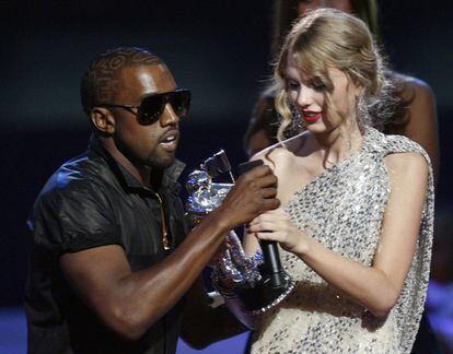 The moment when Kanye West stormed the stage where Taylor Swift received her first MTV VMA in 2009.
