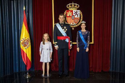 Waxworks of Spain’s King Felipe, Queen Letizia and Princess Leonor.