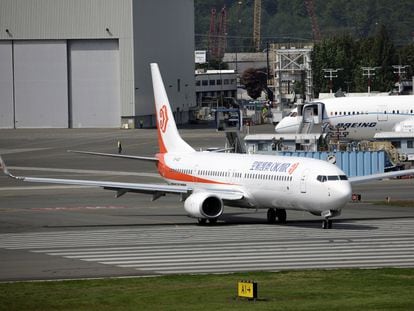 A Boeing 737-900ER taxis at Boeing Field in Seattle, Washington, May 9, 2017.