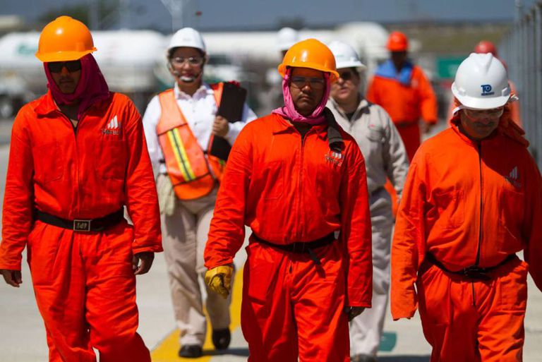 Pemex workers at Monterrey, in northern Mexico.