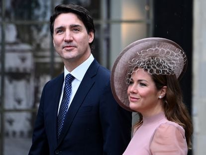Justin Trudeau and Sophie Grégoire-Trudeau, upon arrival for the coronation ceremony of King Charles III, in London, United Kingdom, on May 6, 2023.