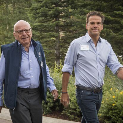 Rupert Murdoch and his son Lachlan attend a technology conference in Sun Valley, Idaho; July 2018.