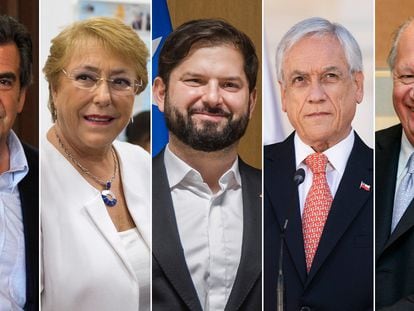 From left to right: Eduardo Frei, Michelle Bachelet, Gabriel Boric, Sebastián Piñera and Ricardo Lagos.