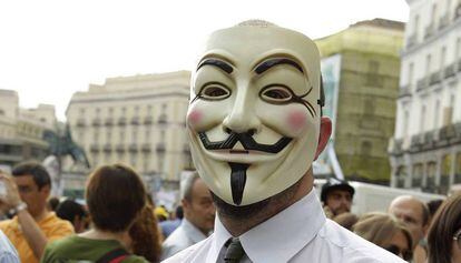 An Anonymous protester in Madrid.