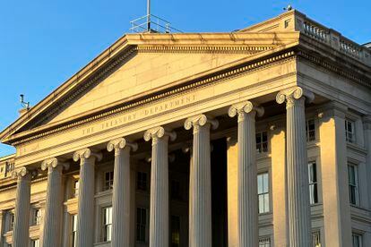 The Treasury Department is seen near sunset in Washington, Wednesday, January 18, 2023.