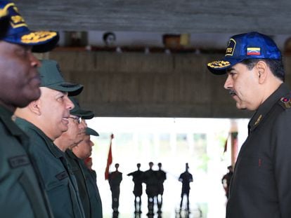 Venezuelan President Nicolás Maduro meets military staff at the Ministry of Defence in Caracas, December 28, 2023.