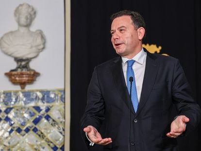 President of the Social Democratic Party (PSD), and leader of the Democratic Alliance (AD), Luis Montenegro, speaks to journalists after being appointed Prime Minister by the President of the Republic, Marcelo Rebelo de Sousa (Not Pictured), at Belem Palace, Lisbon, 21 March 2024.