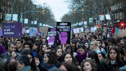 A file photo of a feminist march in Barcelona.