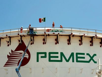 Pemex storage tank at the Dos Bocas refinery in Tabasco, Mexico; June 30, 2022.