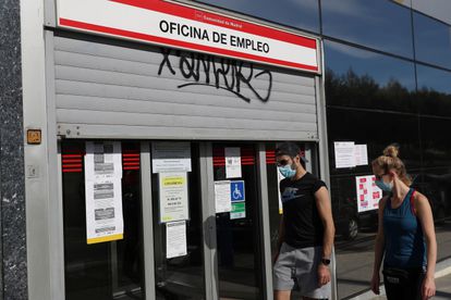 An unemployment office in Madrid in May 2020.