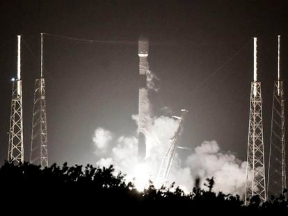 The Falcon 9, takes off from Cape Canaveral.