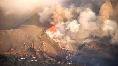Lava emerging from the Cumbre Vieja volcano on the Spanish island of La Palma.
