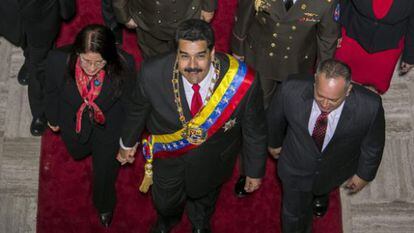 Maduro and his wife arrive at the National Assembly in Caracas.