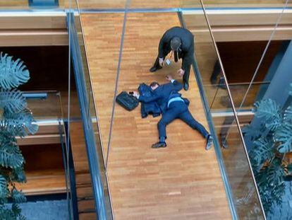 UKIP MEP Steven Woolfe after collapsing at the European Parliament.