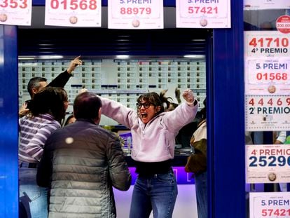 A lottery stand at Las Arenas shopping mall in Barcelona that sold part of the top prize in Spain's El Gordo lottery.