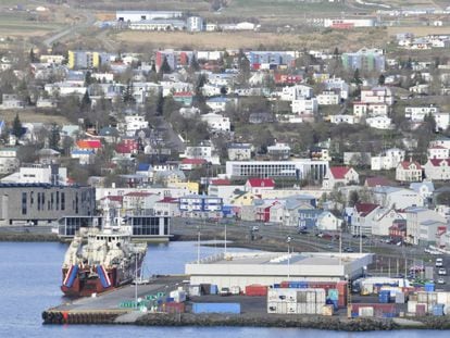 Port city of Akureyr in Iceland.