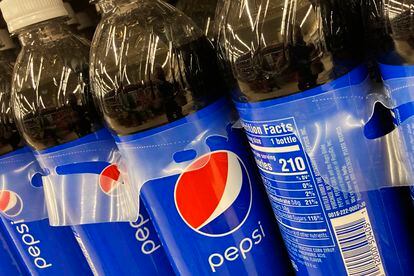 Bottles of Pepsi are displayed in a grocery store, Ill., Thursday, Feb. 9, 2022.