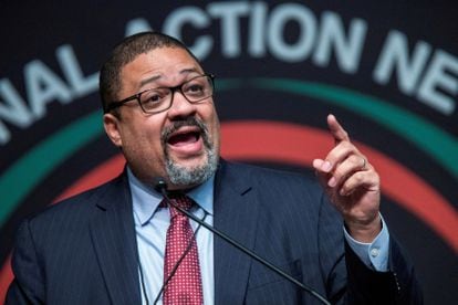 Manhattan District Attorney Alvin Bragg speaks to attendees during the National Action Network National Convention in New York City in April 2022.