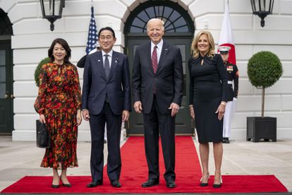 The Prime Minister of Japan Fumio Kishida and his wife Yuko, with Joe and Jill Biden, on April 9 in Washington.