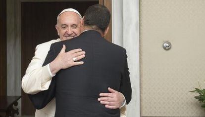 The pope during a meeting with Ecuadorian President Rafael Correa on Tuesday.