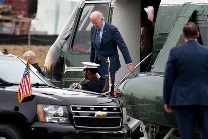 President Joe Biden arrives at Walter Reed National Military Medical Center in Bethesda, on Thursday, February 16, 2023.