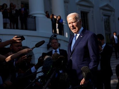 U.S. President Joe Biden speaks to the media before departing the White House for Camp David, in Washington, U.S., May 26, 2023.
