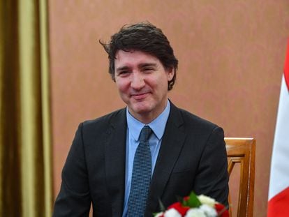 Canadian Prime Minister Justin Trudeau attends a meeting with his Polish counterpart Donald Tusk (not pictured) in Warsaw, Poland, 26 February 2024.