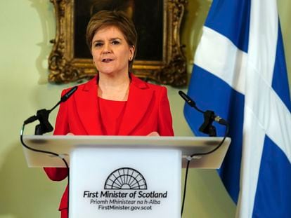 Nicola Sturgeon speaks during a press conference at Bute House in Edinburgh, Wednesday, Feb. 15 2023.