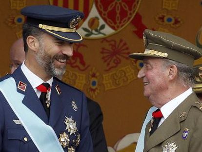 Prince Felipe and his father, King Juan Carlos, during a military parade. 