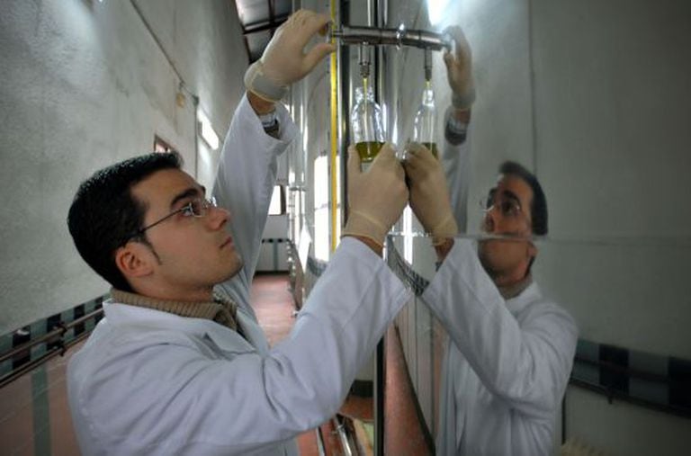 Quality control at an oilve oil plant in Jaén.