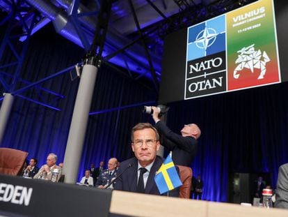 The Swedish Prime Minister, Ulf Kristersson, on Tuesday at the NATO summit in Vilnius (Lithuania).