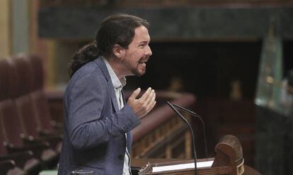 Podemos leader Pablo Iglesias addressing Congress on Wednesday.