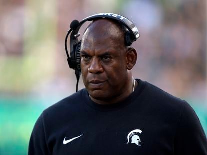 Michigan State coach Mel Tucker walks the sideline during the second half of an NCAA college football game against Richmond, on Sept. 9, 2023, in East Lansing, Mich.