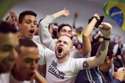 Bolsonaro supporters celebrating his first-round victory on Sunday.
