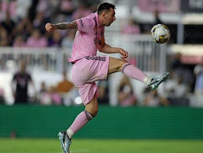 Inter Miami forward Lionel Messi kicks the ball against the Toronto FC during the first half at DRV PNK Stadium on Sep 20, 2023 in Fort Lauderdale, Florida, USA.