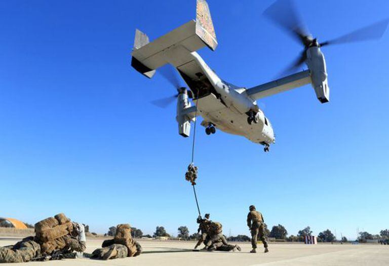 US Marines seen during exercises at the Morón air base on December 6, 2013.