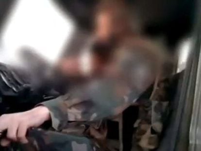 A capture from the jihadist video in which Rachid Wahbi is seen getting into a truck. 