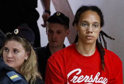Basketball player Brittney Griner arrives in court near Moscow.