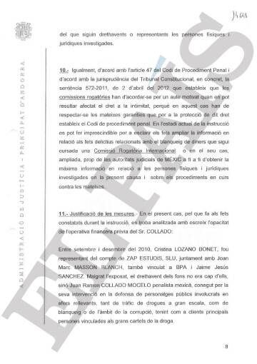 A page from the court order signed by Andorra judge Maria Àngels Moreno Aguirre on August 1.