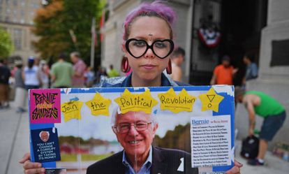 A Bernie Sanders supporter in Philadelphia.