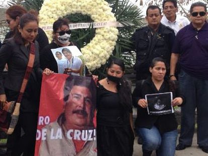 Journalists hold a vigil at Gregorio Jiménez's funeral on Wednesday.
