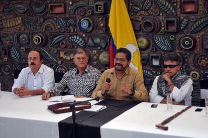 FARC delegates offer a press conference in Havana, on March 21.