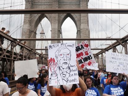 People march in New York during a March for our Lives rally on gun control Saturday, June 11, 2022.