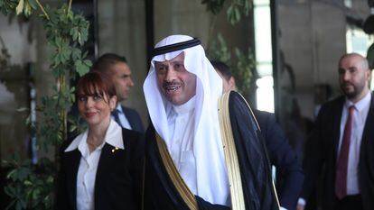 Saudi Ambassador Naif Al-Sudairi arrives to meet with Palestinian Foreign Minister Riyad Al-Malki in the West Bank City of Ramallah, 26 September 2023.
