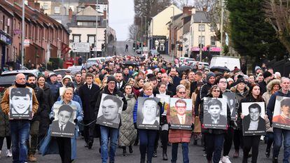 Protesters in Londonderry commemorate the 50th anniversary of Bloody Sunday on January 30, 2023.