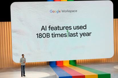 Alphabet CEO Sundar Pichai speaks at a Google I/O event in Mountain View, California, May 10, 2023.