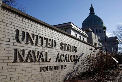 An entrance to the US Naval Academy campus in Annapolis, Maryland, is seen January 9, 2014.