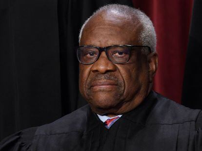 US Supreme Court Justice Clarence Thomas at the Supreme Court in Washington, DC. April, 7, 2023.